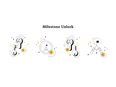 Milestone Unlock art blackandwhite card design flag flat game icon illustration key lock milestone minimal mountain pin print ui unlock vector