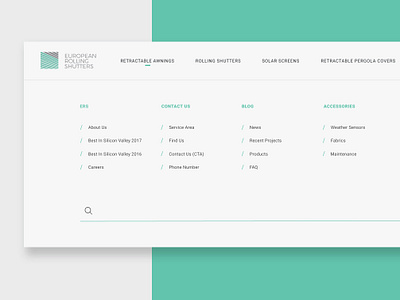 Menu detail for European Rolling Shutters buttons contact design figma flat home homepage icon interaction menu navigation product search typography ui ux vector web webdesign wind