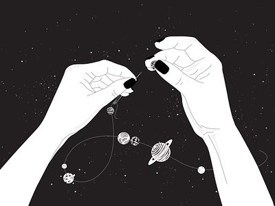 Making univers art black white design flat food art galaxy hand hands icon illustration illustrator minimal saturn sawing simple sketch space stars ui vector