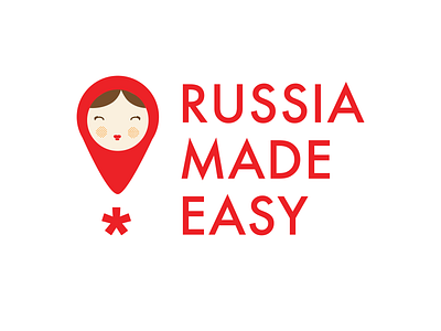 Russia Made Easy Logo babushka bookmark branding cute design illustration logo pin red russia typography ui vector visual identity web website