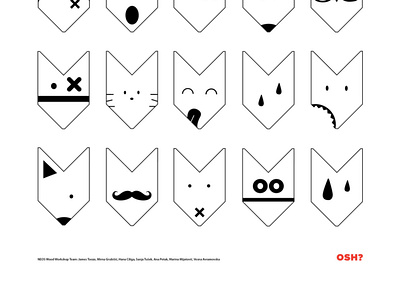 OSH - poster for wooden faces animal black and white branding cat cute design emoji faces fashion fox icon illustration minimal pattern poster print promo ui vector visual identity