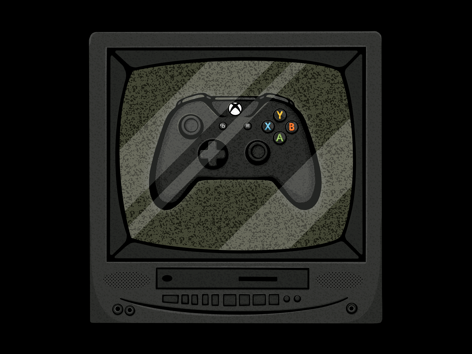Xbox animation controller gaming halftone illustration old tv retro television texture vhs vintage vintage tv xbox xbox controller