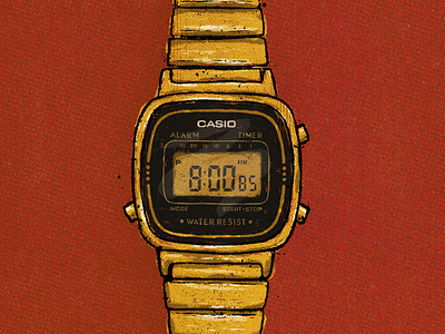 Casio Watch casio clock comic halftones handlettering illustration lettering old procreate retro texture time truegrittexturesupply vintage watch wristband wristwatch