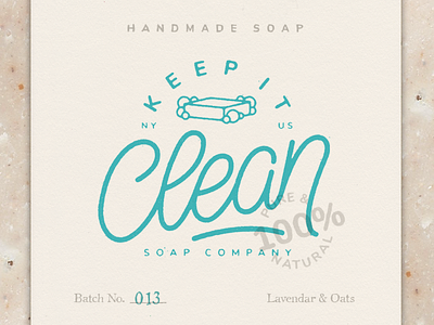 Keep It Clean Soap Co. bubbles clean hand lettering handmade lettering natural packaging product soap soap bar