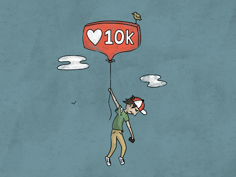 10K ballon character depression floating human illustration person phone sad social social media