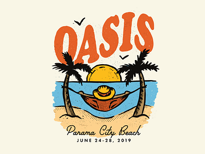 Oasis 2019 beach birds hammock illustration mid century oasis palm trees relax retro summer sun texture