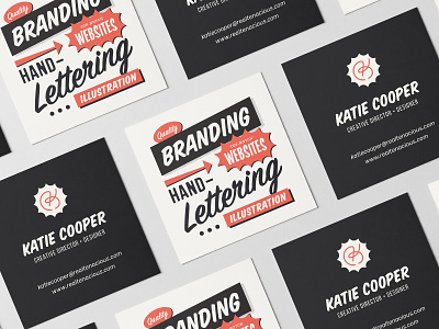 Katie Cooper Business Card 20s 50s black branding business card businesscard creative lettering lettering logo personal brand print red retro vintage webdesign