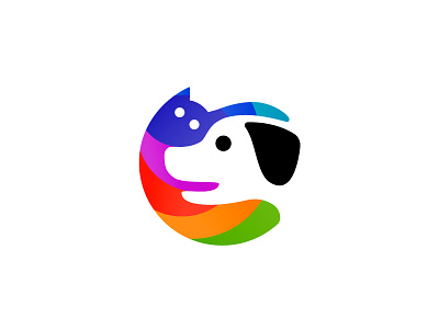 Dog & Cat logo concept bright colors cat circular logo dinamic dog embracing logo design negative space pets pets logo puppies smart