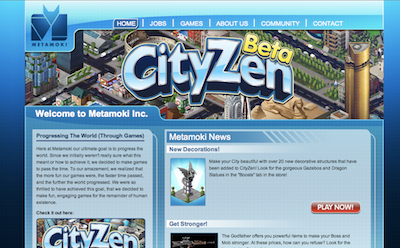 Metamoki.Com Screenshot blue company website social gaming