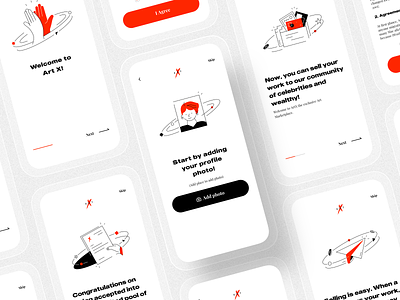 Welcoming screens for Artists application application ui art artist clean ui ecommerce app illustration ios app mobile mobile app design mobile design mobile ui uidesign uiux uxdesign vector welcome page welcome screen