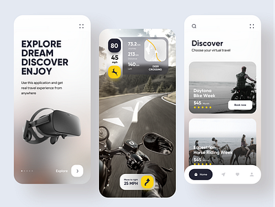 VR Travel App app app design application ar clean ui gps horse map mobile app motorcycle roadsign tracker travel uiux user experience user interface virtual reality vr