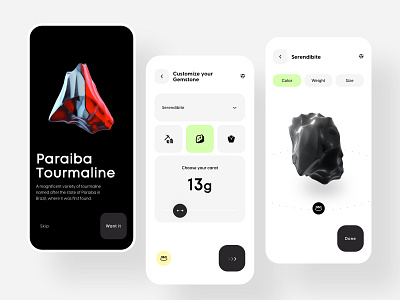 ‎Gemstone Discovery app 360 view 3d app application buy clean ui customize ecommerce exploration gemstones ios jewelry minimalist mobile app sell ui uiux userexperience userinterface ux