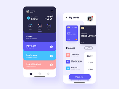 My Resident app (Home & Payment screen) by Ariuka for Solitude on Dribbble