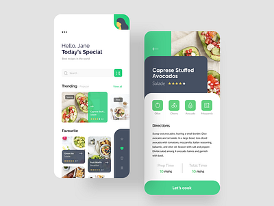 Food Recipe app avocado branding clean clean design clean ui cook food app food app ui mobile app recipe redesign special ui uidesign userinterface ux