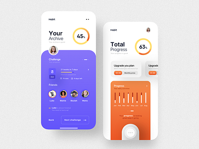 Habit app UI app application application design books challenge clean ui design habit habits mobile app mobile ui progress ui user interface ux