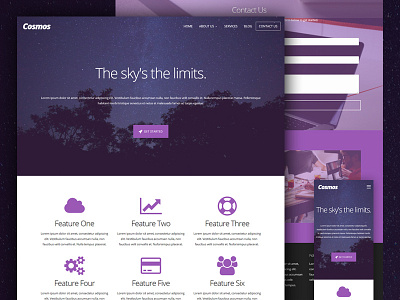 Cosmos cms homepage purple snappages stars template theme