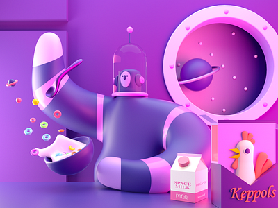 Time for breakfast 3d 3dillustration cereal characterdesign cinema4d illustration space spaceman