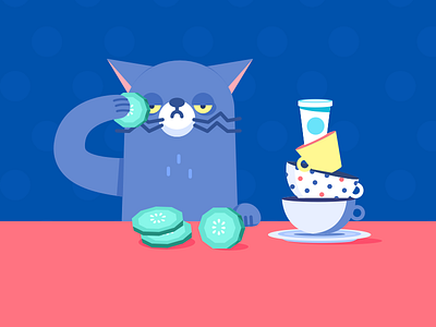Morning cat coffee gag illustration