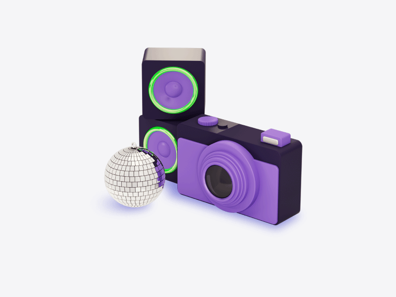 pictutes + music branding camera discoball illustration mexico speaker