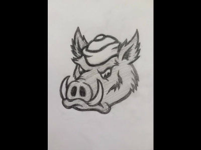 Vintage Style Razorback Hog Sketch