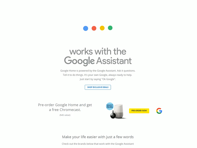 Works with the Google Assistant landing page animation clean e commerce google google assistant landing minimal website