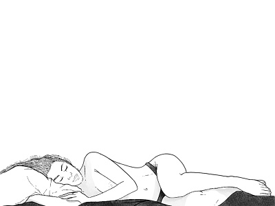 Are you talking to yourself too? bed black and white drawing hand drawn handdrawn illustration naked woman selfie sleeping woman