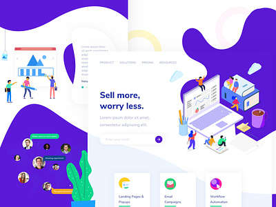 Landing Page of a Sales Marketing Company automation blue card debut design dribbble gradient illustration landing page marketing sales shot ui