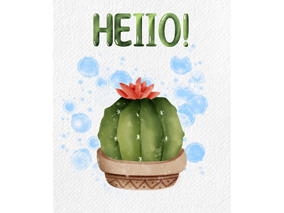 Watercolor postcard with cactus