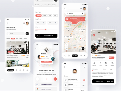 Sport Place Finder App app card cards clean design fitness gym health ios login mobile profile simple sport ui yoga