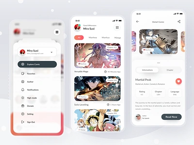 Comic App anime app card cards clean comic design ios login manga mobile news newsletter profile simple ui