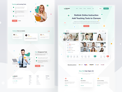 Claroom Landing Page admin card clean collages dashboard design education learning lms meeting online school teacher ui virtual web website zoom