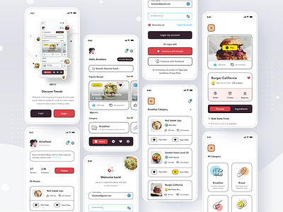 Cooking Apps app card clean cook cooking design eat food ios learn login mobile onboarding profile recipes register signup tutorial ui
