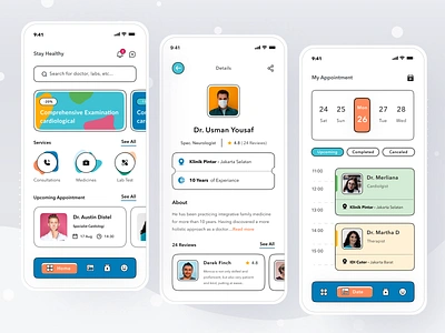 Medical Check App app appointment book card clean design doctor health ios medical mobile nurse profile ui