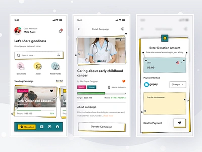 Crowfund App android app campaign card clean crowfund design donate donation ios mobile profile social ui zakat