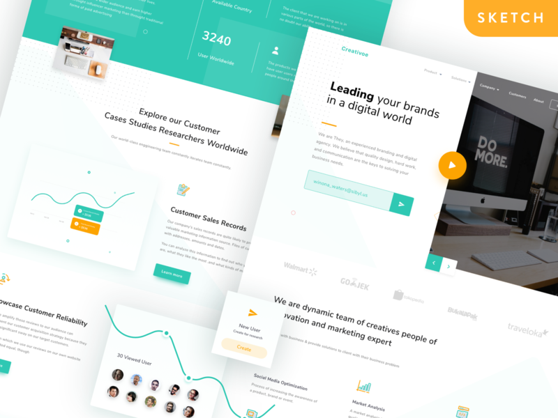 Creativoe Agency Landing Page Freebie chart clean creative design icons landing page simple stats ui web website