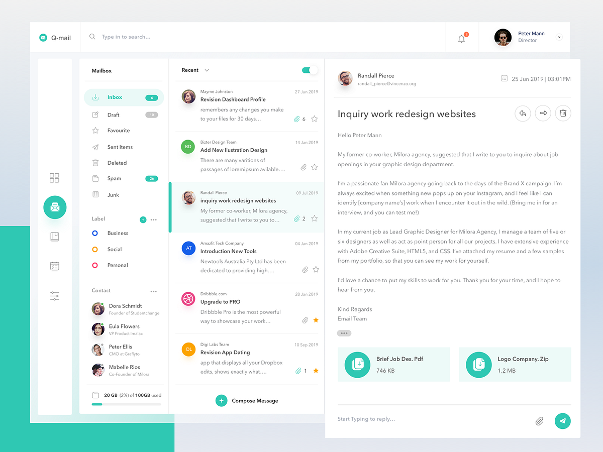 Email Client Dashboard by Sulton handaya for Pixelz on Dribbble