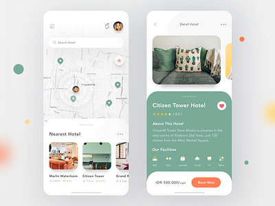 Hotel Search App apartment app booking card hotel house ios map mobile profile property real estate room search ui
