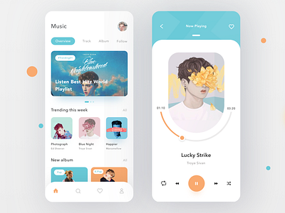 Music App album app artist card cards clean ios mobile music play podcast profile sing song trello ui video