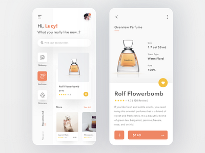 Women's Shop App app card cards cart clean design ecommerce ios makeup mobile perfume shop skincare ui women