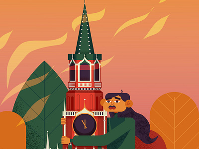 Spasskaya Tower illustration vector башня москва осень персонаж