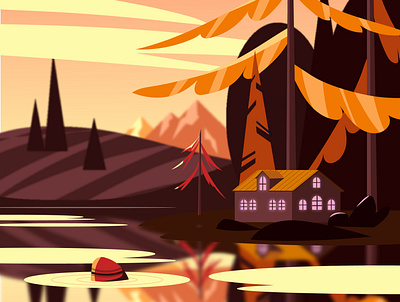 autumn landscape illustration vector осень пейзаж