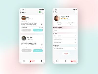 delivery boy app UI design