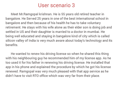 User Scenario 3 - My license app best digital solution driving license india problem solving renew license user experience user research user scenarios ux design