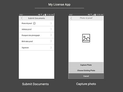 My License App - Submit documents screens