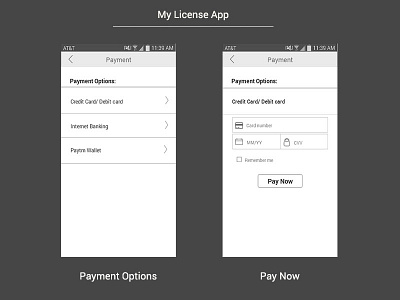 My License App - Payment Screens best design designer ethnography india license mobile portfolio research user experience ux wireframe