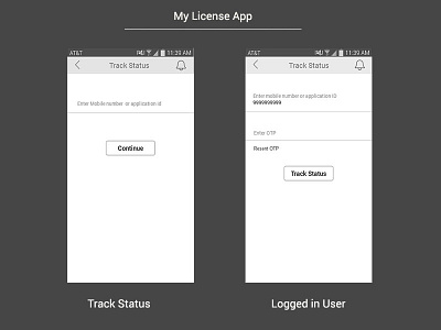 My License App - Tracking status screens best design designer ethnography india license mobile portfolio research user experience ux wireframe