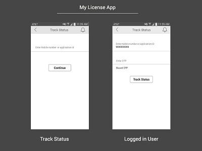 My License App - Tracking status screens