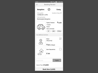 Tripz - Booking Review Screen best car rent design mobile portfolio problem solution sketch user experience wireframe