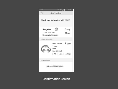 Tripz - Booking Confirmation Screen best car rent design mobile portfolio problem solution sketch user experience wireframe