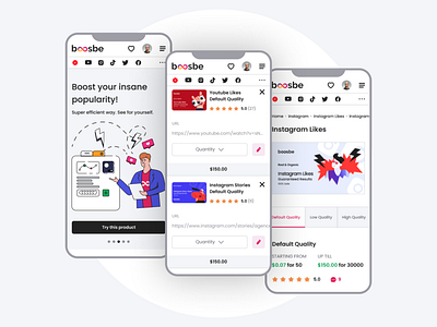 mobile version of boosbe website adaptive clean creative design illustration instagram mobile ui product social media design ui uiux ux website